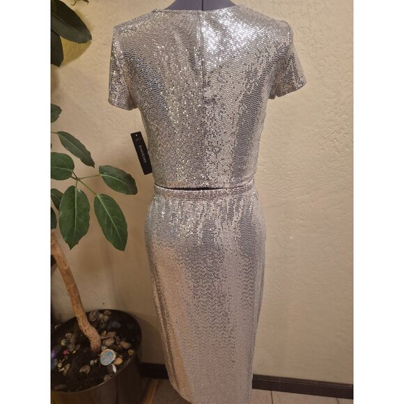 Bebe Silver Sequin Two-Piece Dress Set M - Picture 3 of 8